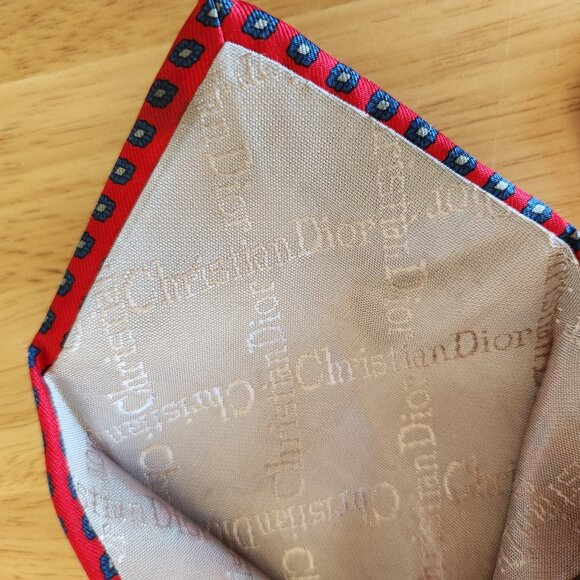 Vintage Christian Dior Made in USA 100% Italian Silk Diamond Neck-Tie Blue Red - Picture 5 of 5